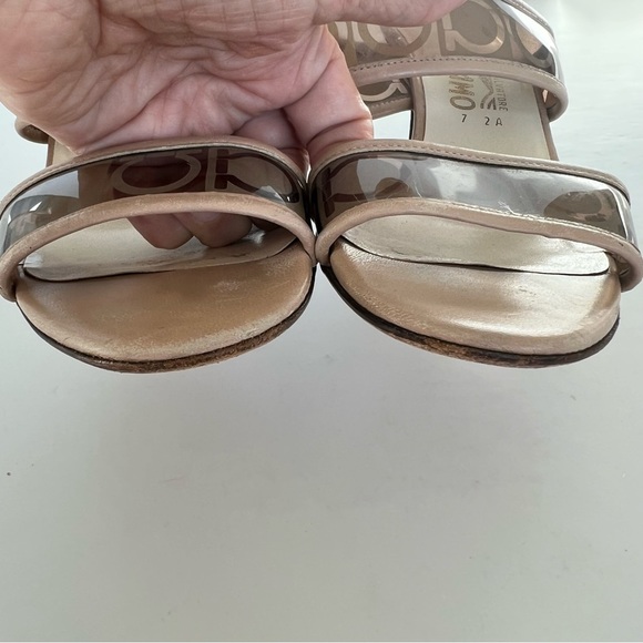 SALVATORE FERRAGAMO Brown Beige Clear Straps Slides Slip On Heels Sandals Sz 7 - Picture 8 of 16